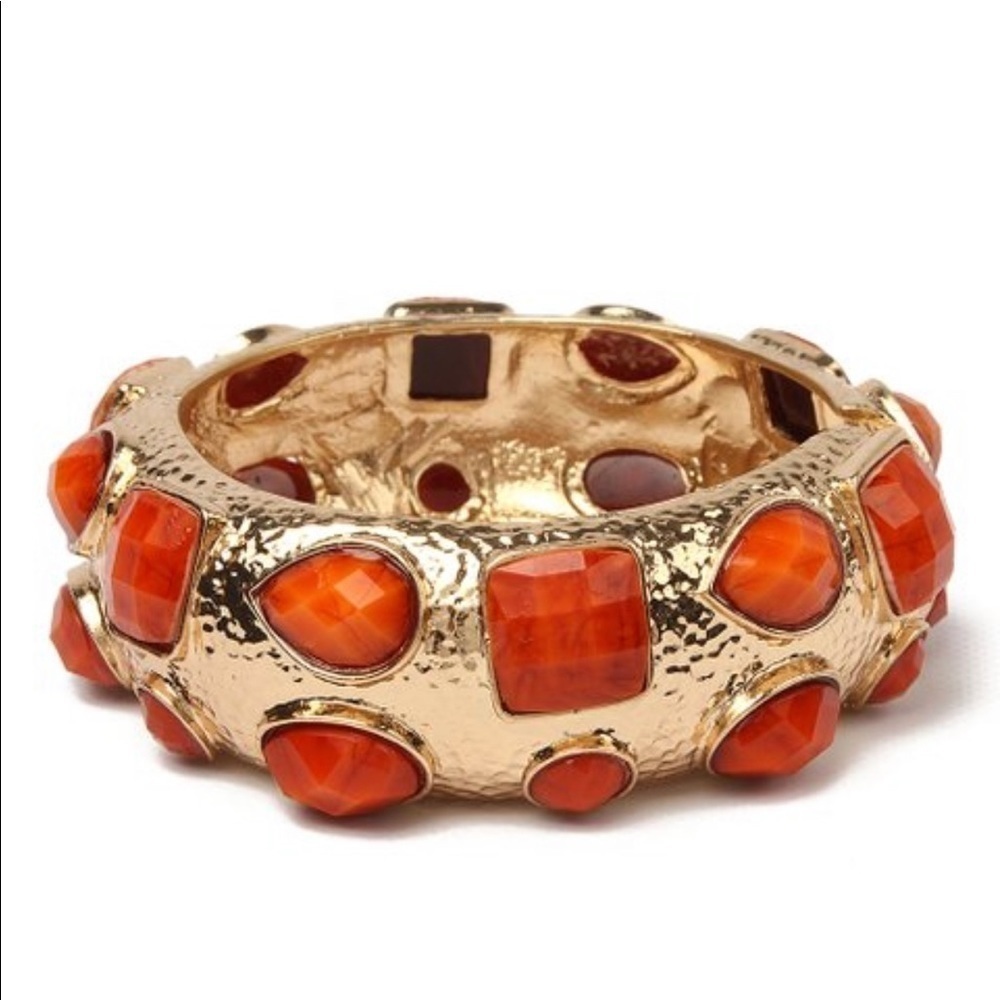 Amrita Singh Shelter Island  coral stones and etched brass bangle bracelet. NWT.